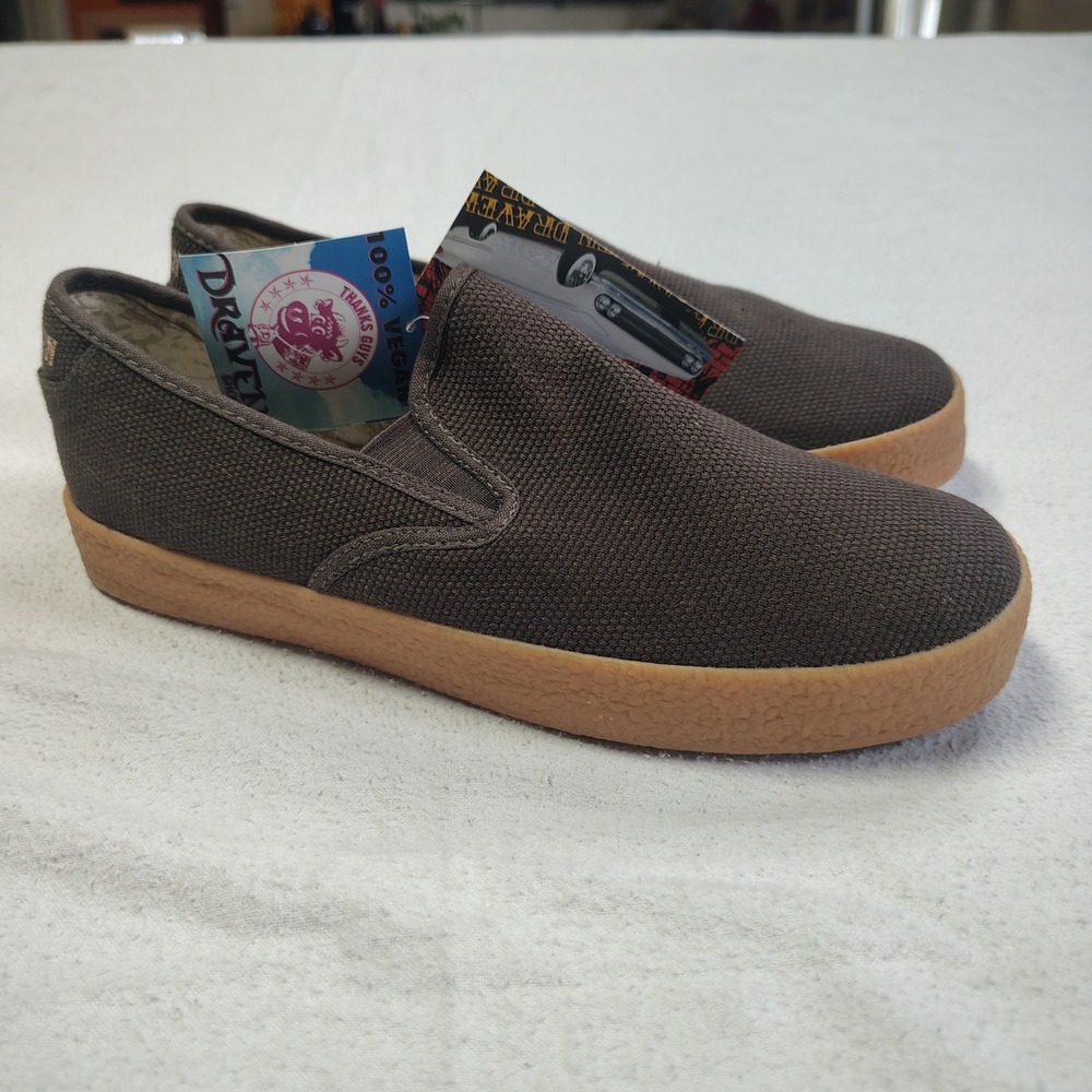 Draven Slip On Shoes Mens Size 8 Brown Vegan Textile Casual Loafers Gum Sole